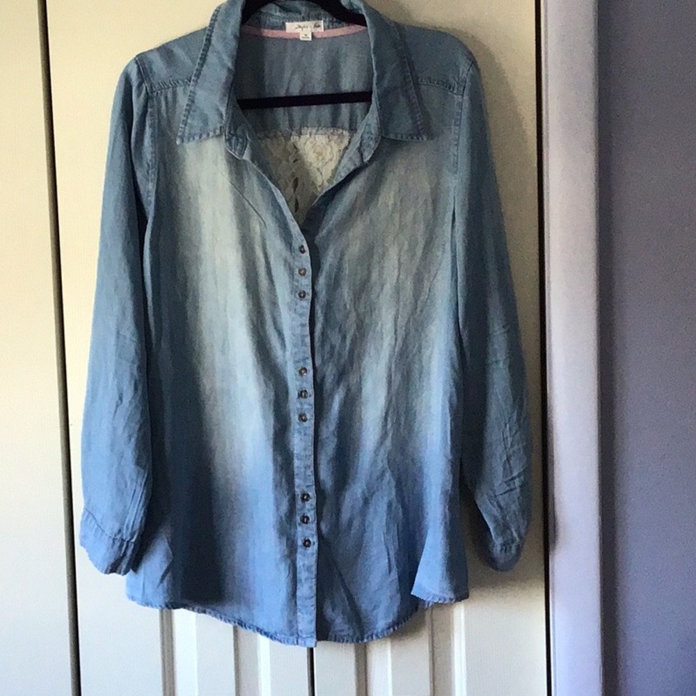 XL Button Up Denim and Lace Blouse/Top
